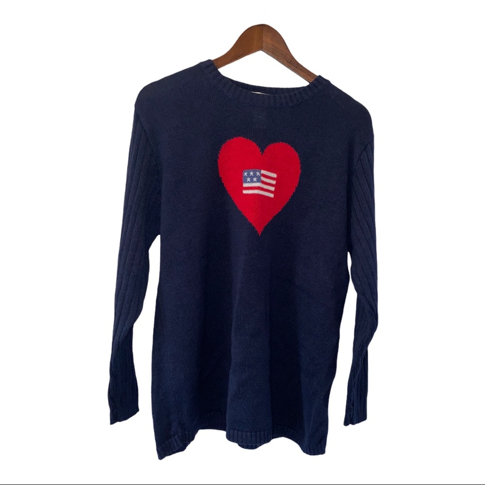 VTG The Quacker Factory Navy Patriotic Sweater.